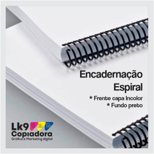 Encadernação frente - capa pp 0,30 A-4 line incolor / verso capa pp 0,30 A-4 couro preto / espiral preto 21X29,7 cm    