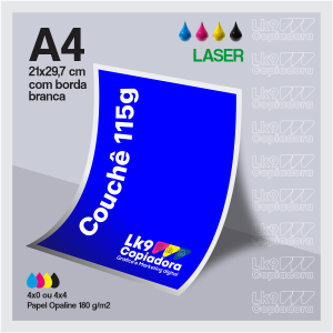 Impressão Couchê 115g Couchê 115g 21X29,7 cm 4X0, 4X4  Só frente ou frente e verso LASER